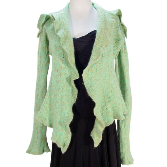 LAINEY KEOGH Seafoam Cashmere Open Cardigan Sweater - Hand Made in IRELAND - Picture 1 of 10